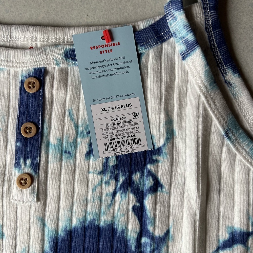 Blue and white tie dye tank girls size extra large (14/16) NWT​ - Picture 2 of 3